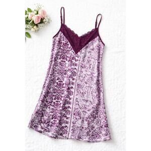 Linea Donatella Lace Trim Chemise Nightgown Medium Purple Floral Slip Lingerie